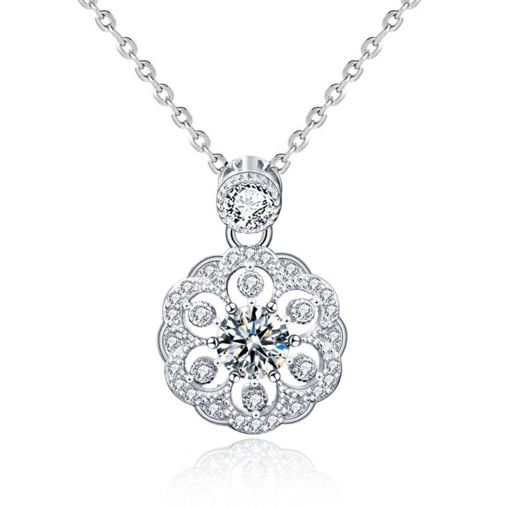 Certified 1/2 ct. t.w. Moissanite Diamond Flower Pendant Necklace NEW - Picture 9 of 15